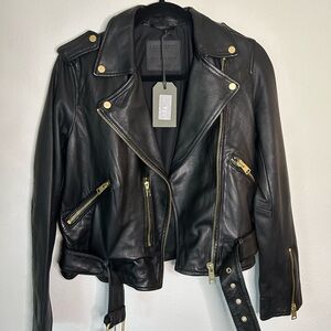 All Saints Balfern Gold Biker Jacket Size 0 NWT